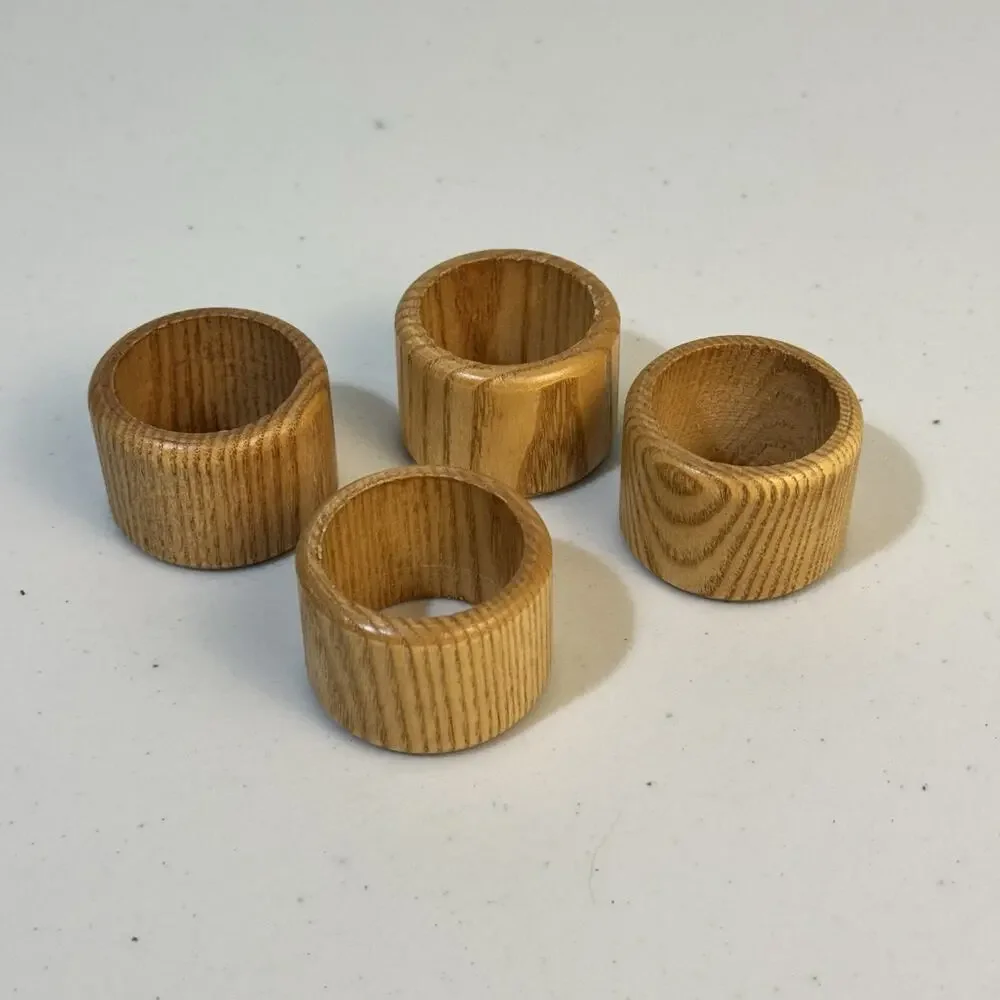 Set of 4 VTG Wooden Band Napkin Ring Natural Wood Grain Finish Rustic Boho Farm
